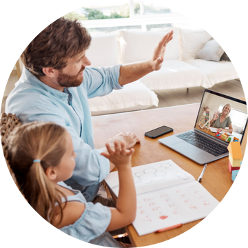A man and his daughter use Wordskii Live to communicate with a teacher