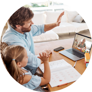 A man and his daughter use Wordskii Live to communicate with a teacher A man and his daughter use Wordskii Live to communicate with a teacher