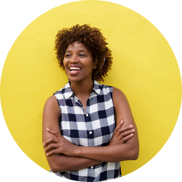 Hurraw! employee smiling against a yellow background as with word360s transcreation and localisation service