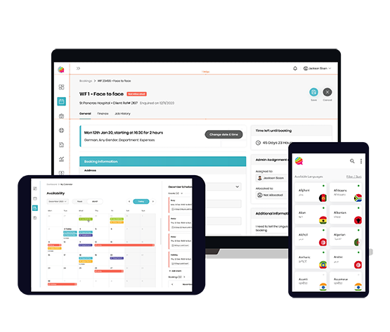 A tablet, phone and desktop showcasing the Wordskii platform A tablet, phone and desktop showcasing the Wordskii platform