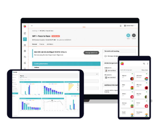 Desktop, tablet and mobile screen displaying Wordskii platform